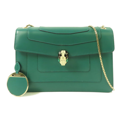 BVLGARI GHW Chain Shoulder Bag 35362 Calfskin Leather Green