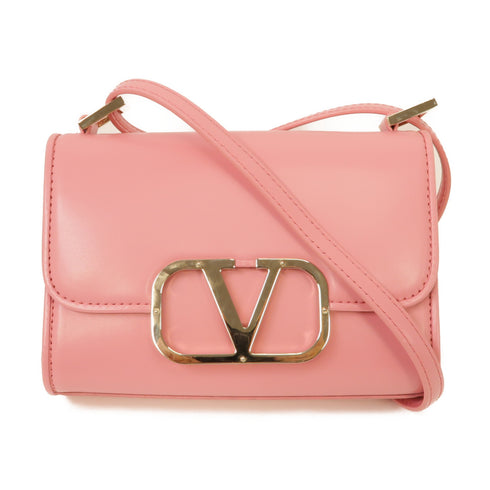 Valentino GHW Vlogo Type Shoulder Bag Calfskin Leather Pink