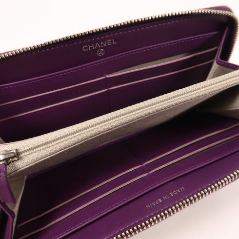 CHANEL CC SHW Long Wallet Patent Leather Purple