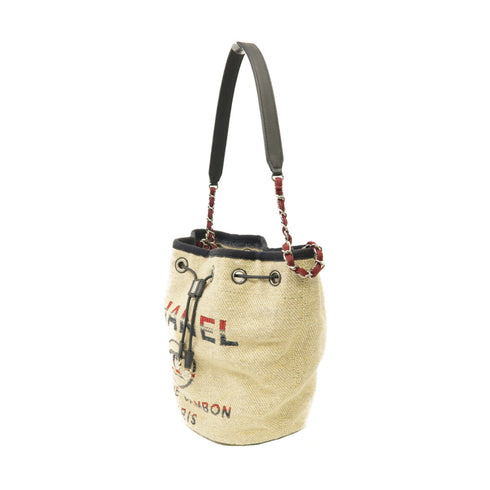 CHANEL CC SHW Bucket Bag Shoulder Bag Canvas Beige