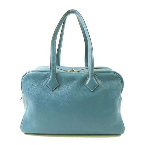 HERMES PHW Victoria Shoulder Bag Taurillon Clemence Leather Bleu Jean