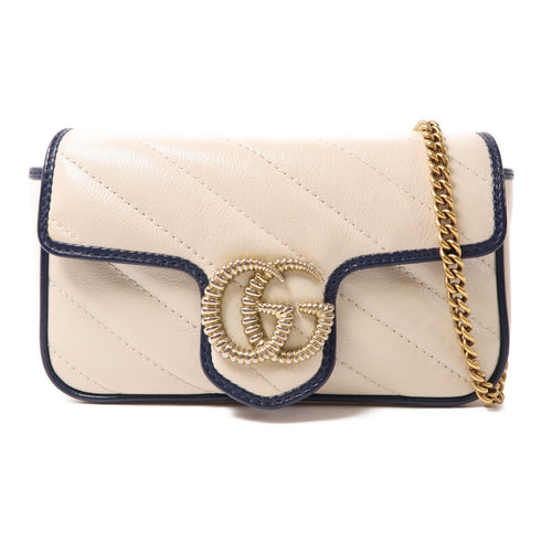 GUCCI GG Marmont Super Mini Chain Shoulder Bag 574969 Calfskin Leather White
