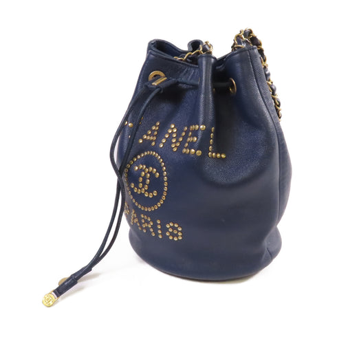 CHANEL Quilted CC GHW Deauville Chain Bucket Shoulder Bag Calfskin Leather Blue