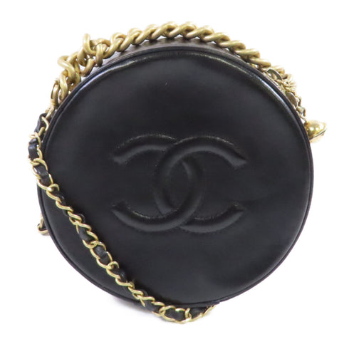 CHANEL CC GHW Round As Earth Chain Shoulder Bag Calfskin Leather Black