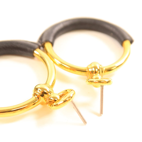 HERMES Loop Earrings Metal Gold/Navy