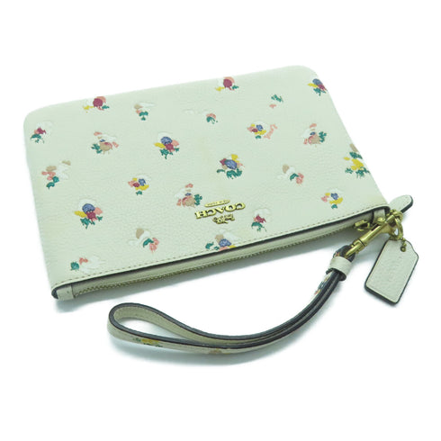 COACH GHW Pouch Wallet Clutch Bag Calfskin Leather Beige