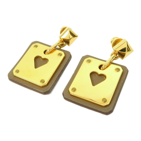 HERMES Earrings Metal Gold Brown