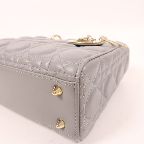 Christian Dior CD GHW Lady Dior 2 Way Shoulder Bag Lambskin Leather Grey