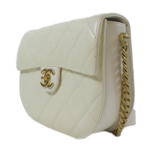 CHANEL Quilted CC GHW Chain Shoulder Bag Calfskin Leather White v1