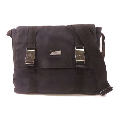 GUCCI GG SHW Double Buckle Messenger Bag Shoulder Bag Nylon Black