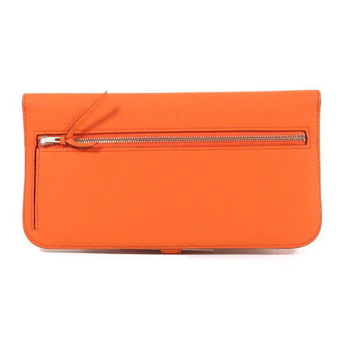HERMES PHW Dogon MM Long Wallet Clemence Leather Orange