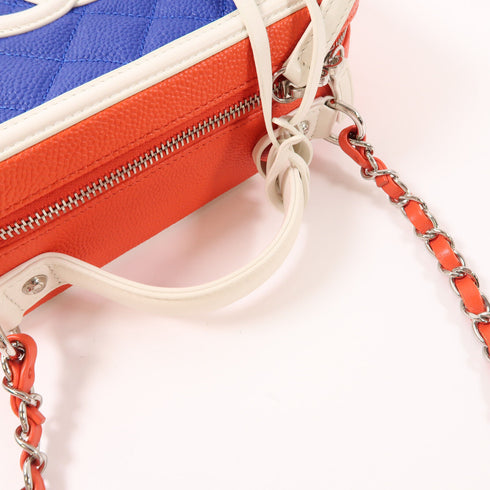 CHANEL CC SHW Vanity Case 2 Way Shoulder Bag Calfskin Leather Red Blue White