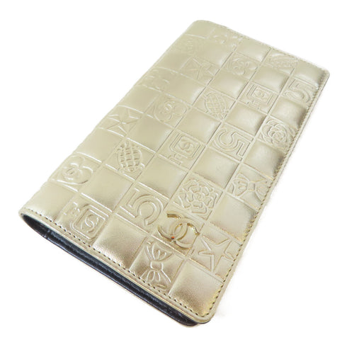 CHANEL CC GHW Long Wallet Lambskin Leather Gold