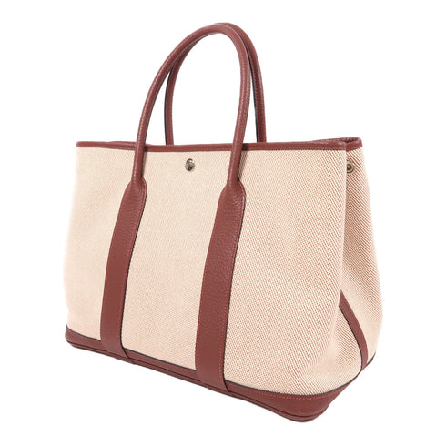 HERMES PHW Garden Party PM Hand Bag/Tote Bag Canvas White/Red