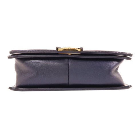 CHANEL CC GHW Boy 25 Shoulder Bag Calfskin Leather Navy/Red