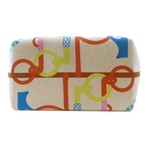 HERMES PHW Steeple 28 Tote Bag Shoulder Handbag Canvas Cuivre Brown Lime Ecru