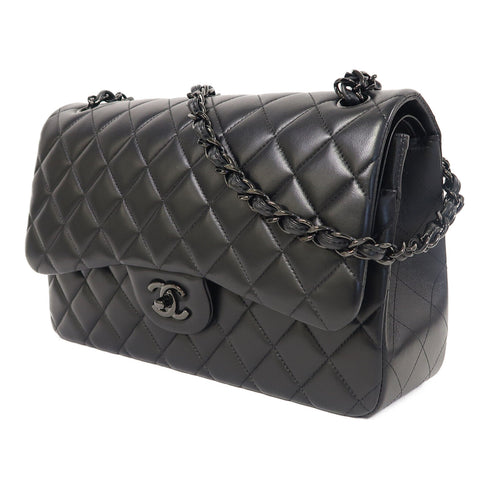 CHANEL Quilted CC Large Classic Chain Shoulder Bag A58600 Lambskin Leather Black