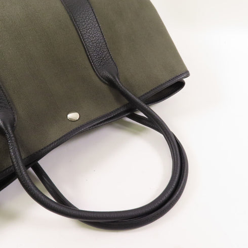 HERMES PHW Garden Party PM Handbag Tote Bag Canvas Green