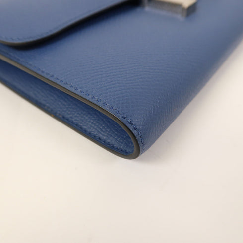 HERMES PHW Constance Long Wallet Epsom Leather Bleu Agate