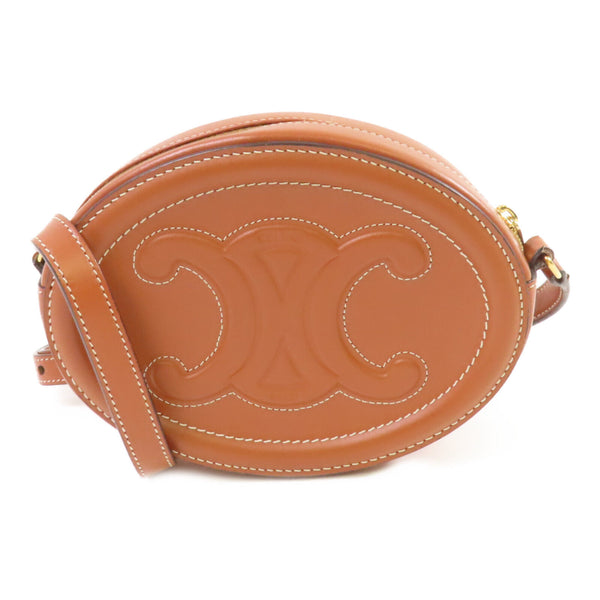 CELINE GHW Small Oval Purse Cuir Triomphe Shoulder Bag Calfskin Leather Brown