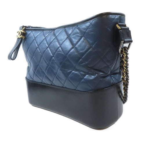 CHANEL Quilted CC Gabrielle Chain Shoulder Bag Calfskin Navy Black