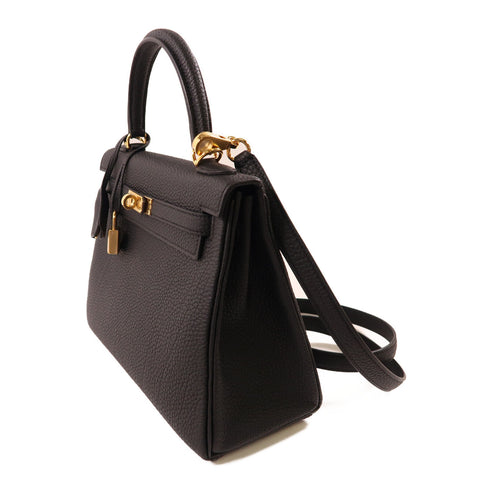 HERMES GHW Kelly 25 2 Way Bag Togo Leather Black
