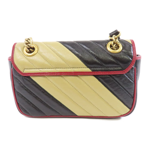 GUCCI GHW GG Marmont Shoulder Bag Calfskin Leather Black Beige