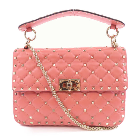 Valentino GHW 2 Way Chain Shoulder Bag Calfskin Leather Pink