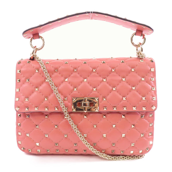 Valentino GHW 2 Way Chain Shoulder Bag Calfskin Leather Pink