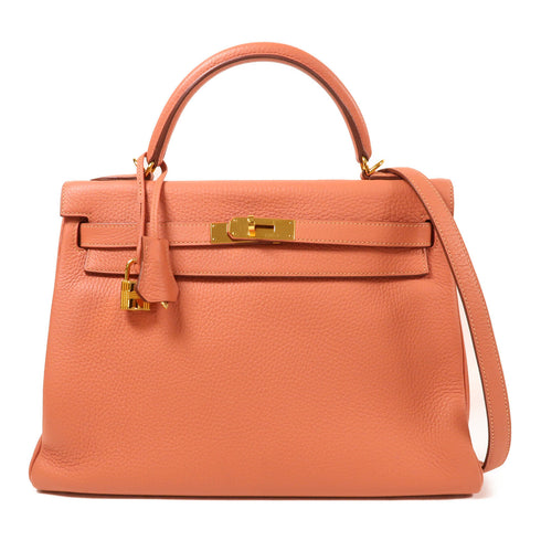 HERMES PHW Kelly 32 2 Way Bag Togo Leather Rose Tea