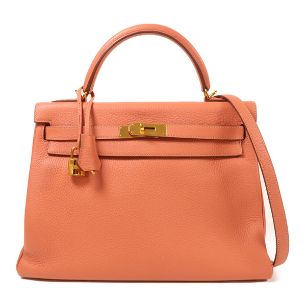 HERMES PHW Kelly 32 2 Way Bag Togo Leather Rose Tea