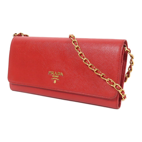 PRADA GHW Chain Shoulder Bag 1M1290 Calfskin Leather Red