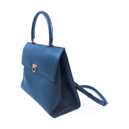 Salvatore Ferragamo GHW Trifolio 2Way Shoulder Bag Calfskin Leather Dark Green