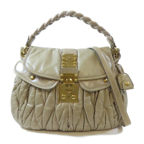 Miu Miu GHW 2 Way Shoulder Handbag Calfskin Leather Gray