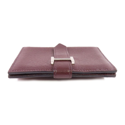 HERMES PHW Bearn Card Case Card Holder Cherve Leather Roughe Red