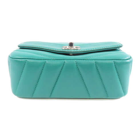 CHANEL Herringbone CC SHW Chain Shoulder Bag A91561 Calfskin Leather Green