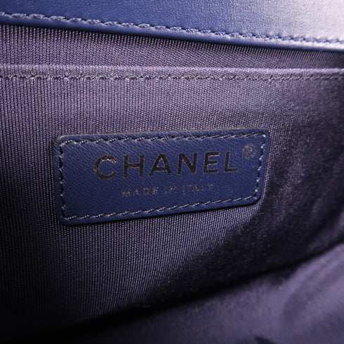 CHANEL CC SHW Boy 20 Chain Shoulder Bag Calfskin Leather Blue