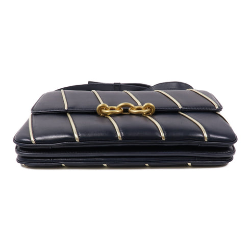 SAINT LAURENT YSL GHW Shoulder Bag Lambskin Leather Navy