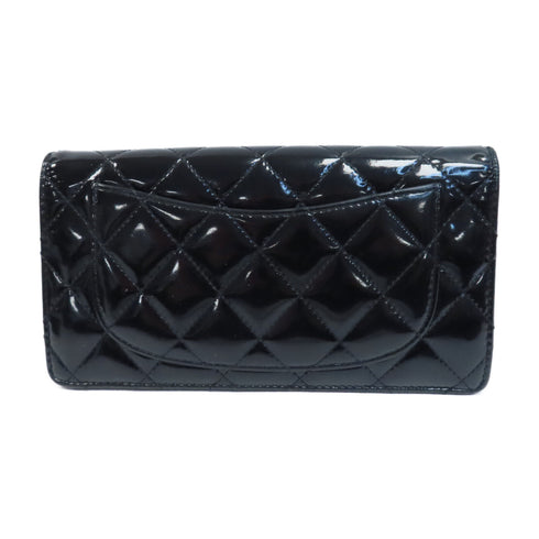 CHANEL Quilted CC SHW Long Wallet Patent Leather Black