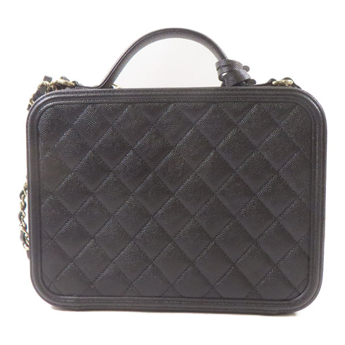 CHANEL CC GHW Filigree Vanity Case 2 Way Shoulder Handbag Calfskin Leather Black