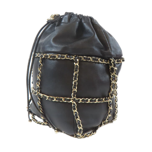 CHANEL CC GHW Bucket Bag Shoulder Bag Calfskin Leather Black