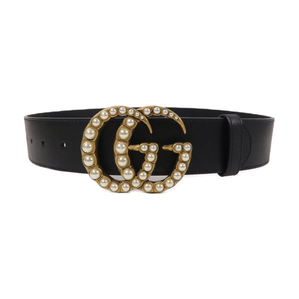 GUCCI GG GHW Marmont Pearl Belt 453260 Calfskin Leather Black