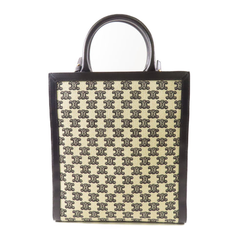 CELINE GHW 2 Way Shoulder Bag Canvas Leather Beige Black