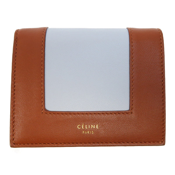CELINE GHW Wallet W-GF-2158 Calfskin Leather Brown/Light Blue