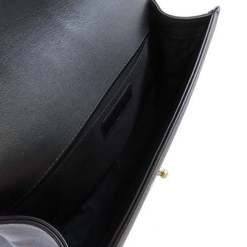 CHANEL Quilted CC GHW Boy Chanel Chain Shoulder Bag Calfskin Leather Black Gold