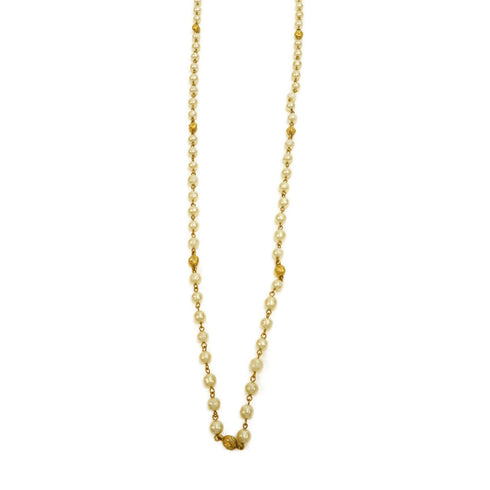 CHANEL CC Necklace Metal Gold/White