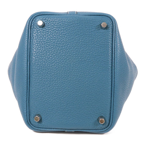 HERMES PHW Picotin PM Hand Bag/Bucket Tote Bag Clemence Blue