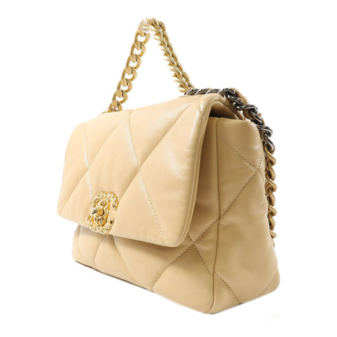 CHANEL Quilted CC GHW Chanel 19 2 Way Bag AS1160 Lambskin Leather Yellow