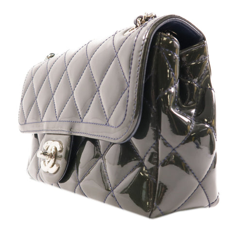 CHANEL CC SHW Chain Shoulder Bag Patent Leather Dark Green