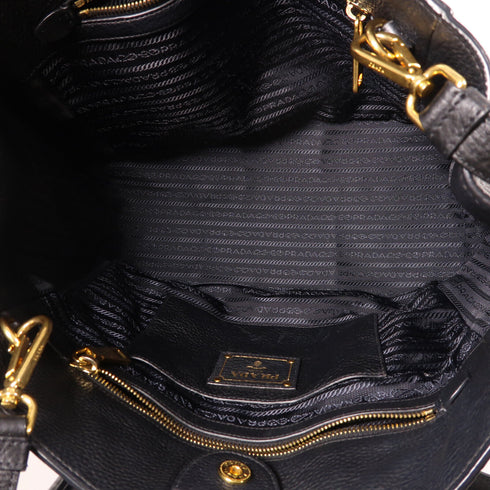 PRADA GHW 2 Way Shoulder Bag 1BG694 Calfskin Leather Black